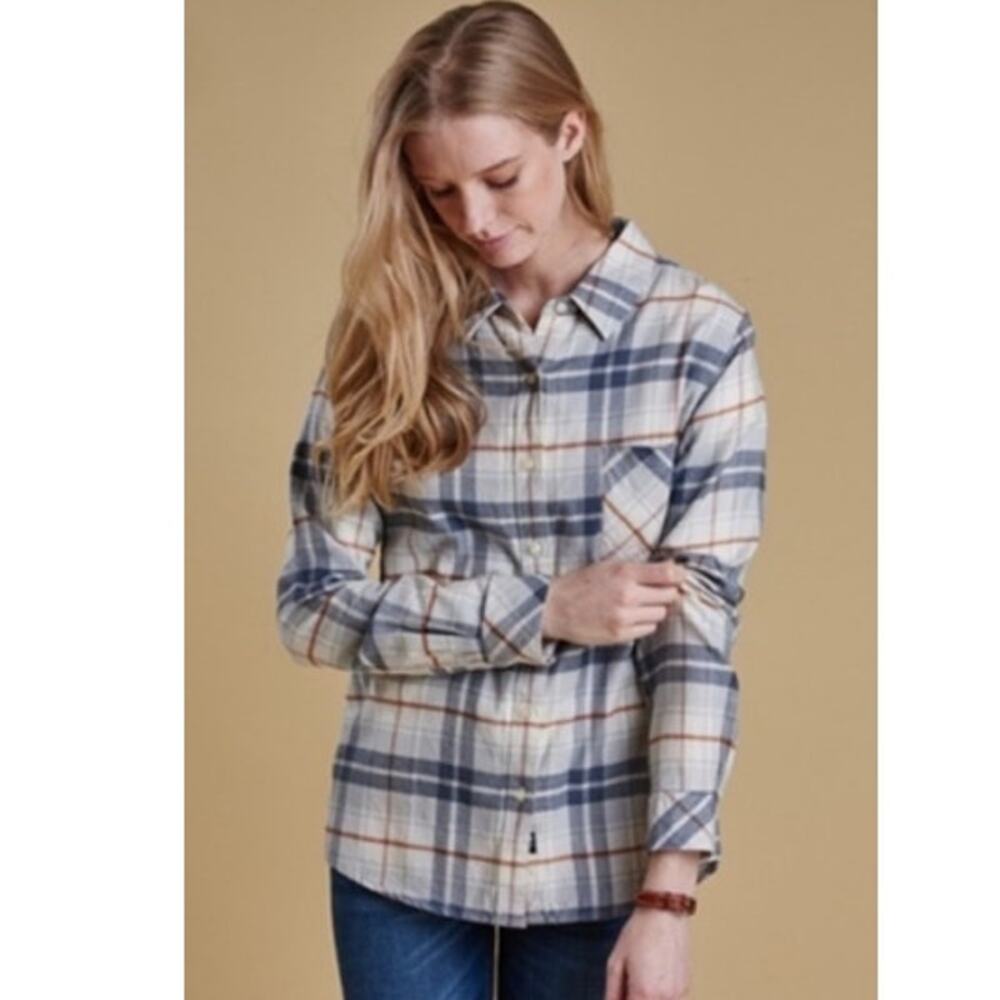 Barbour Button Down Flannel Tidewater Shirt in Plaid White 6